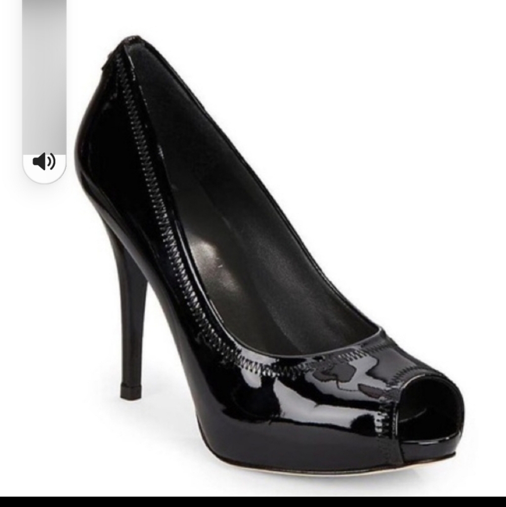 Stuart Weitzman Peep Toe Black Patent Shoes - Picture 2 of 9